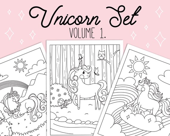 Unicorn Coloring Pages Unicorn Party Printable Unicorn | Etsy