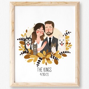 Wedding Portrait, Custom Couple Portrait, Custom Family Portrait, Illustrated Family Portrait, Anniversary Portrait, Wedding Invitation
