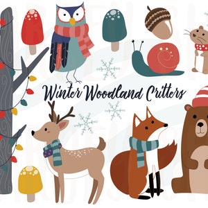 Winter woodland critters clipart, Winter animals, Christmas clip art