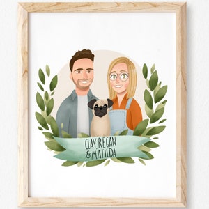 Family Portrait Illustration with Pets, Custom Couple Portrait, Custom Family Portrait, Illustrated Family Portrait, Wedding Gift