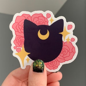 Sailor Moon Sticker, Sailor Moon Cat, Luna Sticker, Luna Cat Sticker, Sailor Moon Gift, Waterproof Sticker, Sailor Moon Luna, Crescent Moon