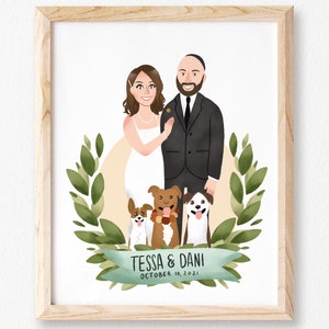 Custom Illustrated Portrait, Custom Couple Portrait, Custom Family Portrait, Anniversary Gift, Pet Portrait, Portrait Gift