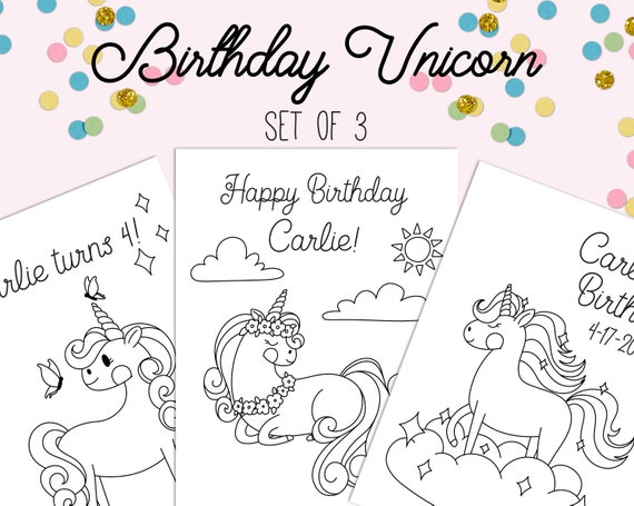 Unicorn Coloring Pages Unicorn Birthday Printable Coloring Etsy Happy birthday daddy doodle coloring page from happy birthday category. etsy