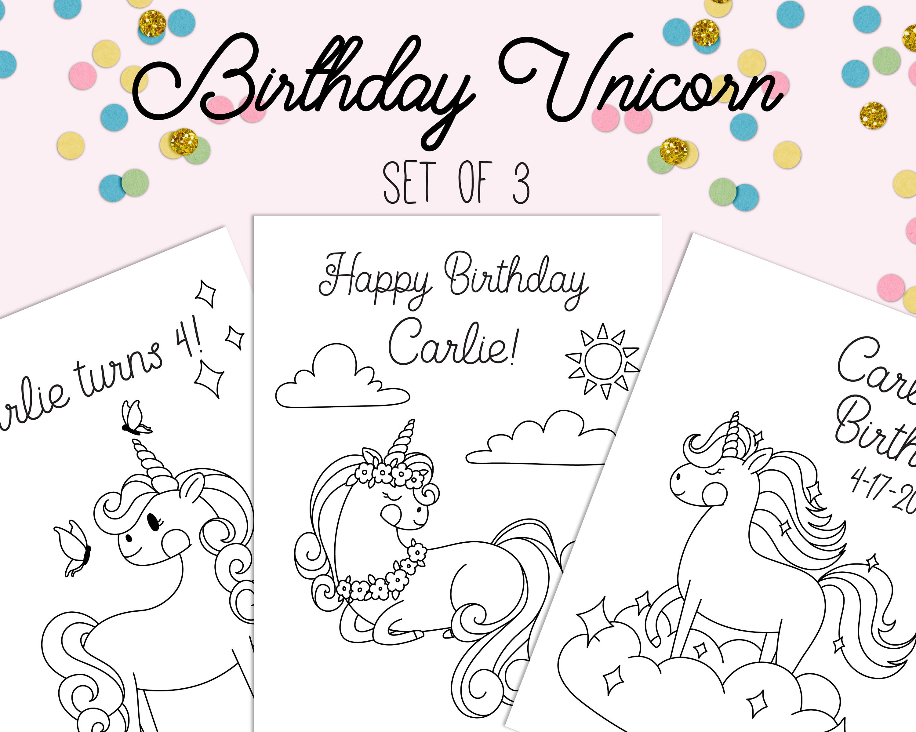 Unicorn Coloring Pages Unicorn Birthday Printable Coloring | Etsy