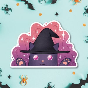 Cat vinyl sticker, cat sticker, cat decal, watch vinyl sticker, witch decal, witch sticker, magic cat sticker witchy cat cat lady