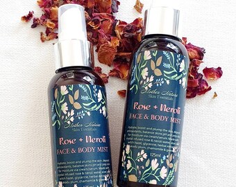 Rose & Neroli Face and Body Mist, Yoga Mist, Aura Cleansing Mist, Relaxation Gifts, Birthday day gifts, crystal infused mist