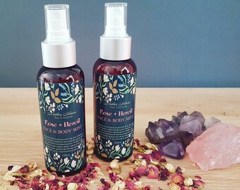 Rose & Neroli Face and Body Mist, Yoga Mist, Aura Cleansing Mist, Relaxation Gifts, Birthday day gifts, crystal infused mist