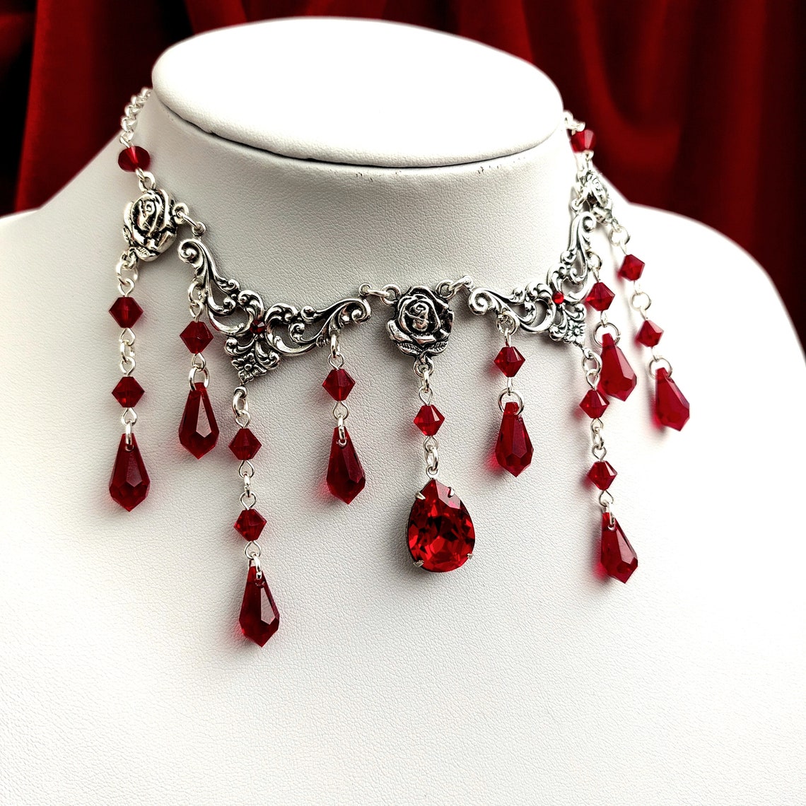 Gothic Red Drop Necklace Gothic Choker Victorian Gothic - Etsy