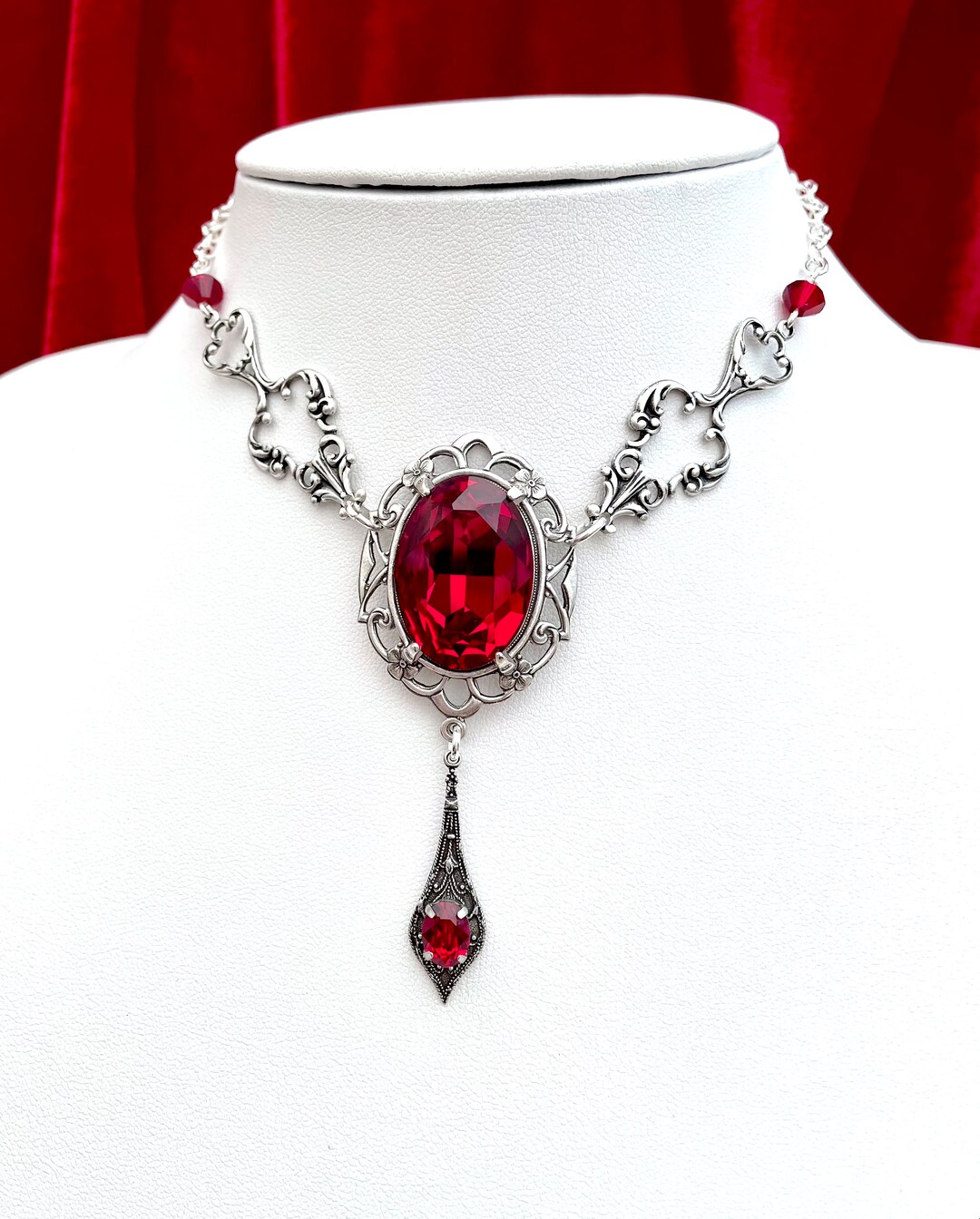 Gothic Red Jewel Drop Necklace Gothic Necklace Gothic - Etsy