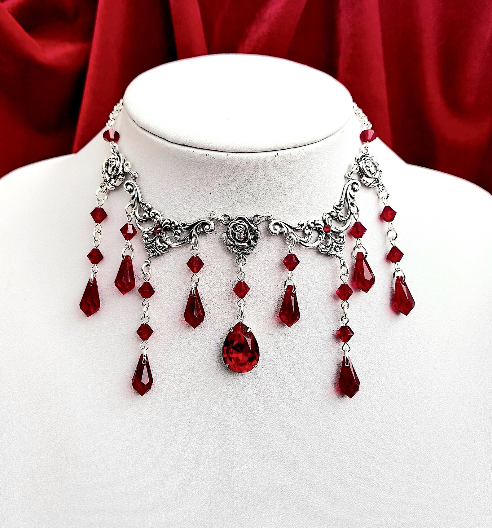 Gothic Red Drop Necklace Gothic Choker Victorian Gothic - Etsy