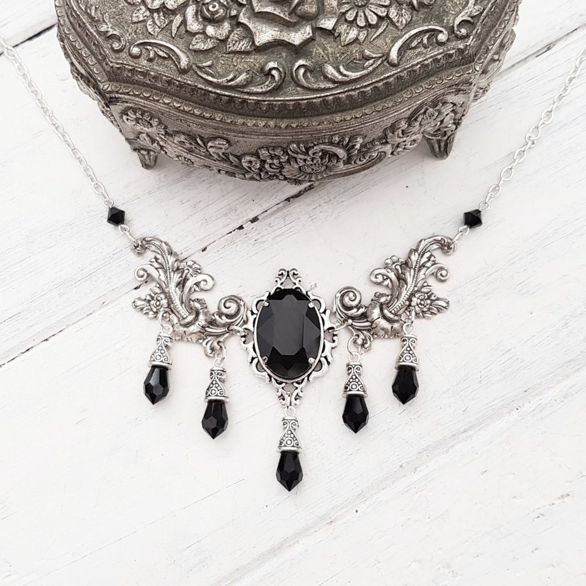 Gothic Necklace Black Jewel Necklace Gothic Black Jewel Etsy