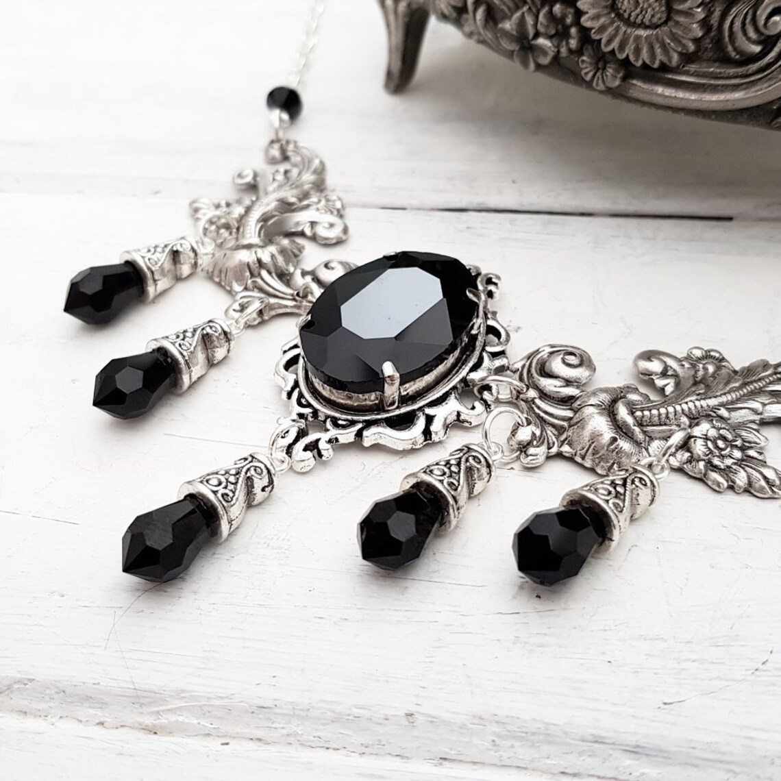 Gothic Necklace Black Jewel Necklace Gothic Black Jewel Etsy