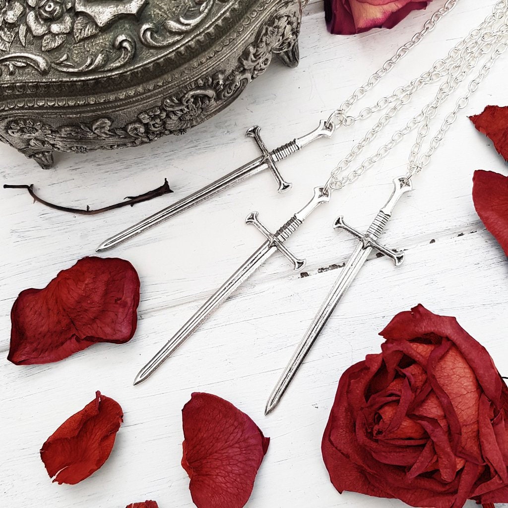 Large Silver Tone Sword Necklace, Large Sword Necklace, Sword Pendant…