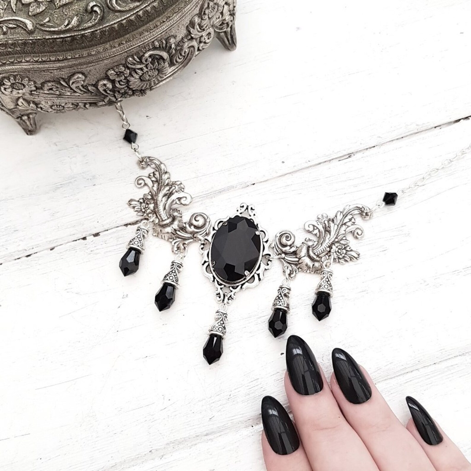 Gothic Necklace Black Jewel Necklace Gothic Black Jewel Etsy