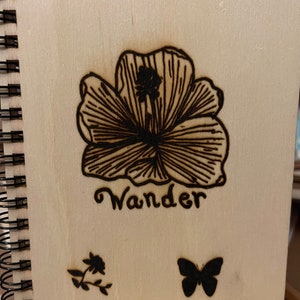 Engraved Wooden Cover Journal - Wander