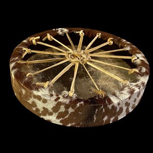Handcrafted 14&quot; Viking-Style Goat Skin Drum | Traditional Haired Frame Drum for Rituals and Music