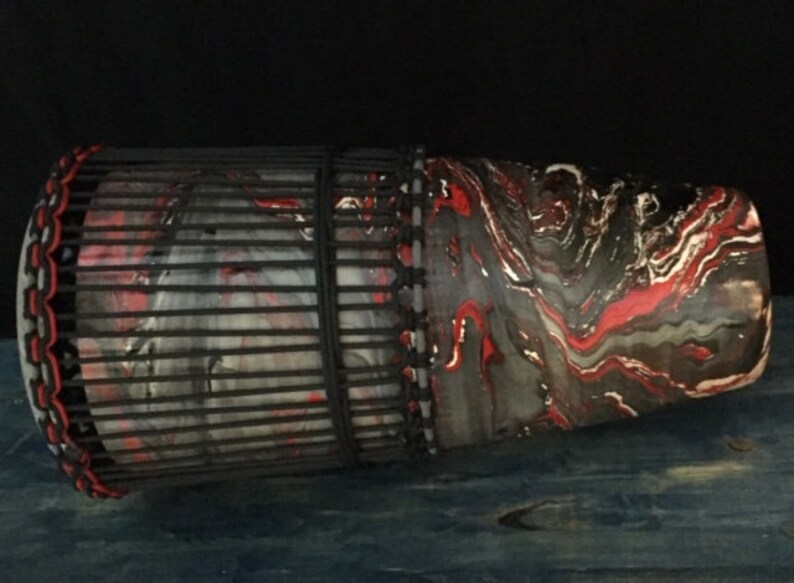 Ashiko Drum Large Goat Skin Solid Wood Swirl Painted Etsy