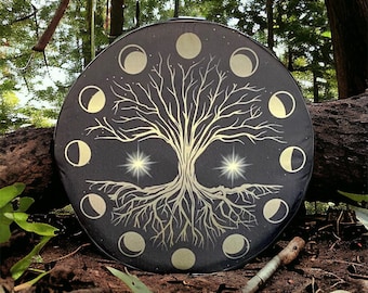 14, 16, 18 Inch Handmade Frame Drum Bag, Tree Of Life With Moon Phase, Shamanic Drums, Water Resistant, Hand Drum Protection