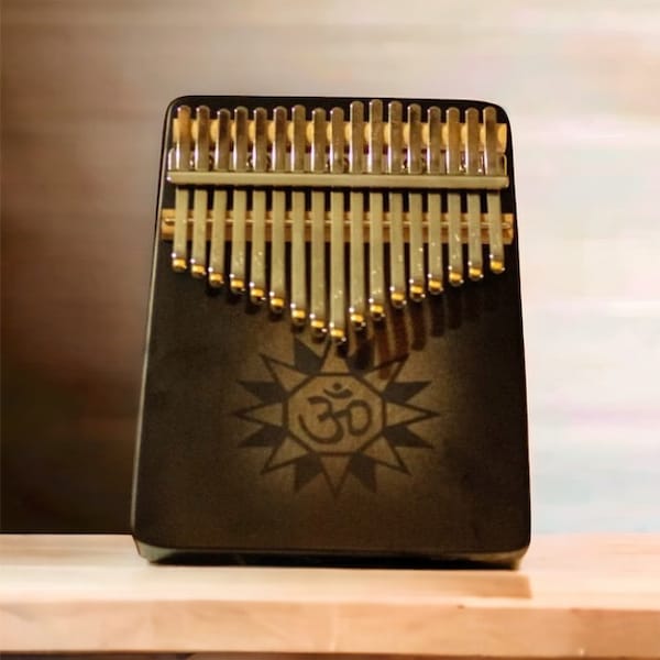 17 Key Kalimba Thumb Piano- "Om Symbol," Finger Hand Piano Mahogany Keyboard Music Instrument