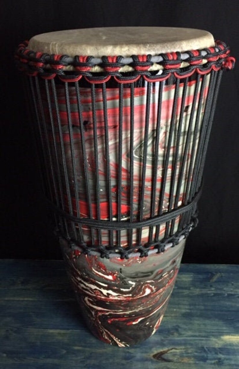 Ashiko Drum Large Goat Skin Solid Wood Swirl Painted Etsy