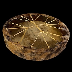 16&quot; Viking Style Frame Drum – Haired Goat Skin Shaman Drum with Free Beater – Traditional Build – Handcrafted Ritual Drum