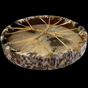 18&quot; Viking Style Frame Drum – Haired Goat Skin Shaman Drum with Free Beater – Traditional Build – Handcrafted Ritual Drum