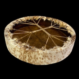 Handcrafted 14&quot; Viking-Style Goat Skin Drum | Traditional Haired Frame Drum for Rituals and Music