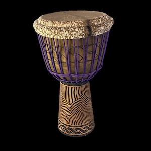 Large Mahogany Djembe – 12&quot; Head – 24&quot; Tall – Purple Rope – Built by Doug Libby – Bass Drum - Deep Tones and Rich Overtones - Free Shipping!