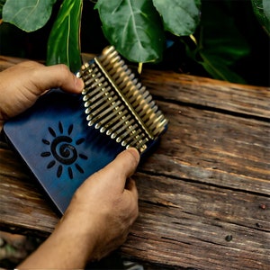 17 Key Kalimba Thumb Piano- Shaman Spiral Symbol, Blue Finger Hand Piano Mahogany Keyboard Music Instrument