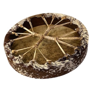 Handcrafted 14&quot; Viking-Style Goat Skin Drum | Traditional Haired Frame Drum for Rituals and Music