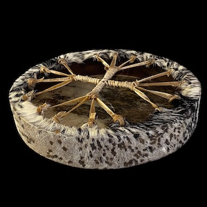 Handcrafted 14&quot; Viking-Style Goat Skin Drum | Traditional Haired Frame Drum for Rituals and Music