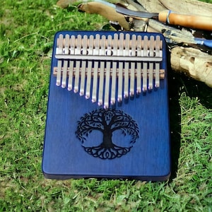 17 Key Kalimba Thumb Piano- Tree of Life, Blue Finger Hand Piano Mahogany Keyboard Music Instrument