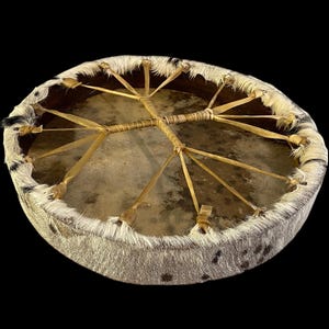 18&quot; Viking Style Frame Drum – Haired Goat Skin Shaman Drum with Free Beater – Traditional Build – Handcrafted Ritual Drum