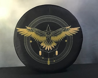 14, 16, 18 Inch Handmade Frame Drum Bag, Hawk Spirit, Shamanic Drums, Water Resistant, Hand Drum Protection