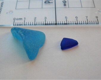 Blue sea glass, 2 natural sea glass from Scottish coast, sea glass for crafts and jewellery, cobalt blue, dark and light blue beach glass,