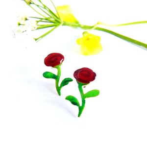 Rose Earrings Flower Stud Earrings Nature Earrings Floral Earrings Spring Jewelry Enamel Earrings Rose Jewelry Women Gift Teens Mothers Day