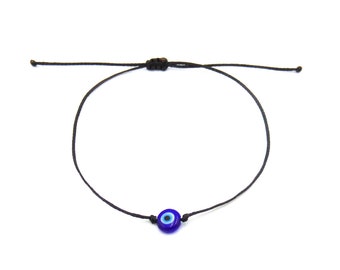 Evil Eye Bracelet Men Black String Bracelet Amulet Protection Bracelet Greek Blue Eye Bracelet Minimalist Bracelet Birthday Gift for him