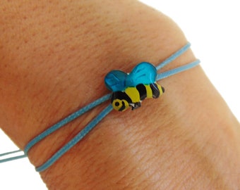 Bee Bracelet Sterling Silver Enamel Bracelet Adjustable Insect Bracelet Bee Jewelry Birthday Gift Girls Kids Bracelet Honey Bee Bumble Bee