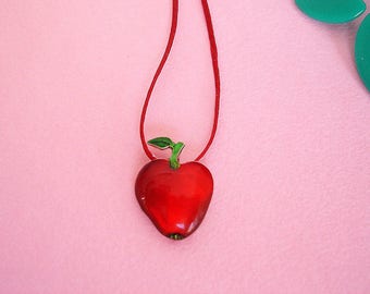 Apple Necklace Teacher Gifts Fruit Necklace Food Lover Gift Red Apple Charm Apple Jewelry Food Jewelry Sterling Silver Enamel Necklace