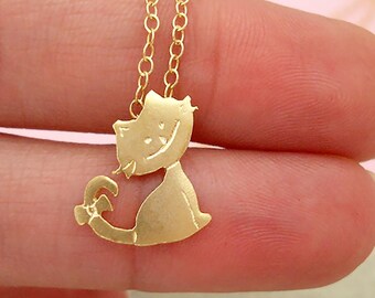 Cat Necklace Sterling Silver Gold Plated  Animal Pendant Cat Jewelry Pet Necklace Cat Lover Gift Birthday Gift Kids Teens Women Fun Jewelry