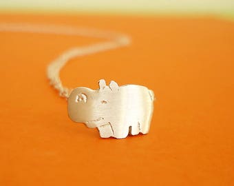 Hippo Necklace Hippopotamus Animal Necklace Sterling Silver Girls Kids Necklace Zoo Animal Jewelry Birthday Gift