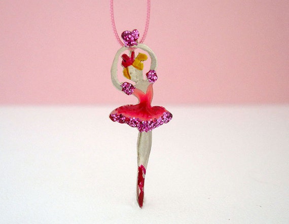 Sterling Silver Pink /& White Enamel with Glitter Ballerina Charm Pendant