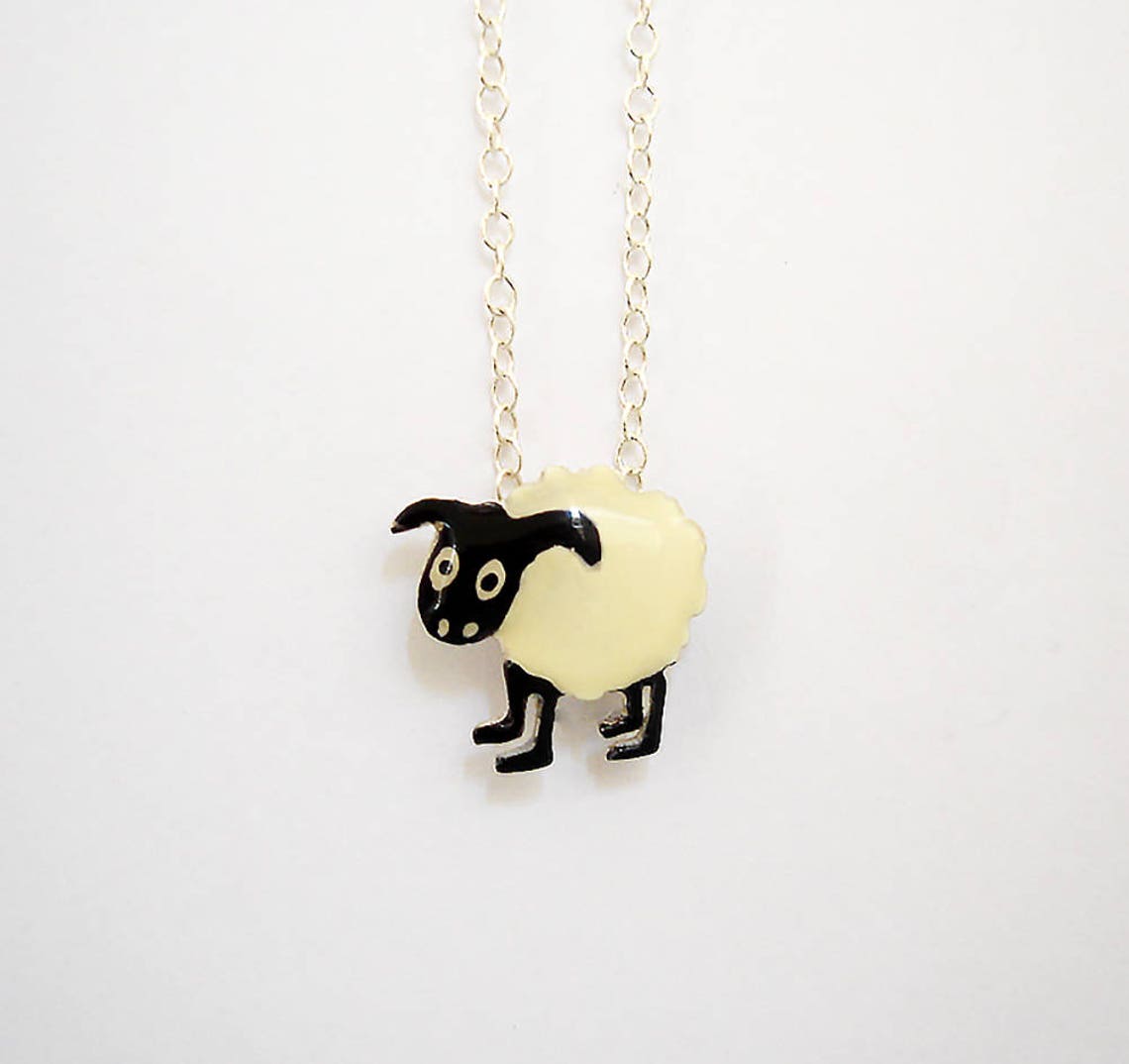 Black Sheep Necklace Sterling Silver Enamel Pendant Lamb Etsy