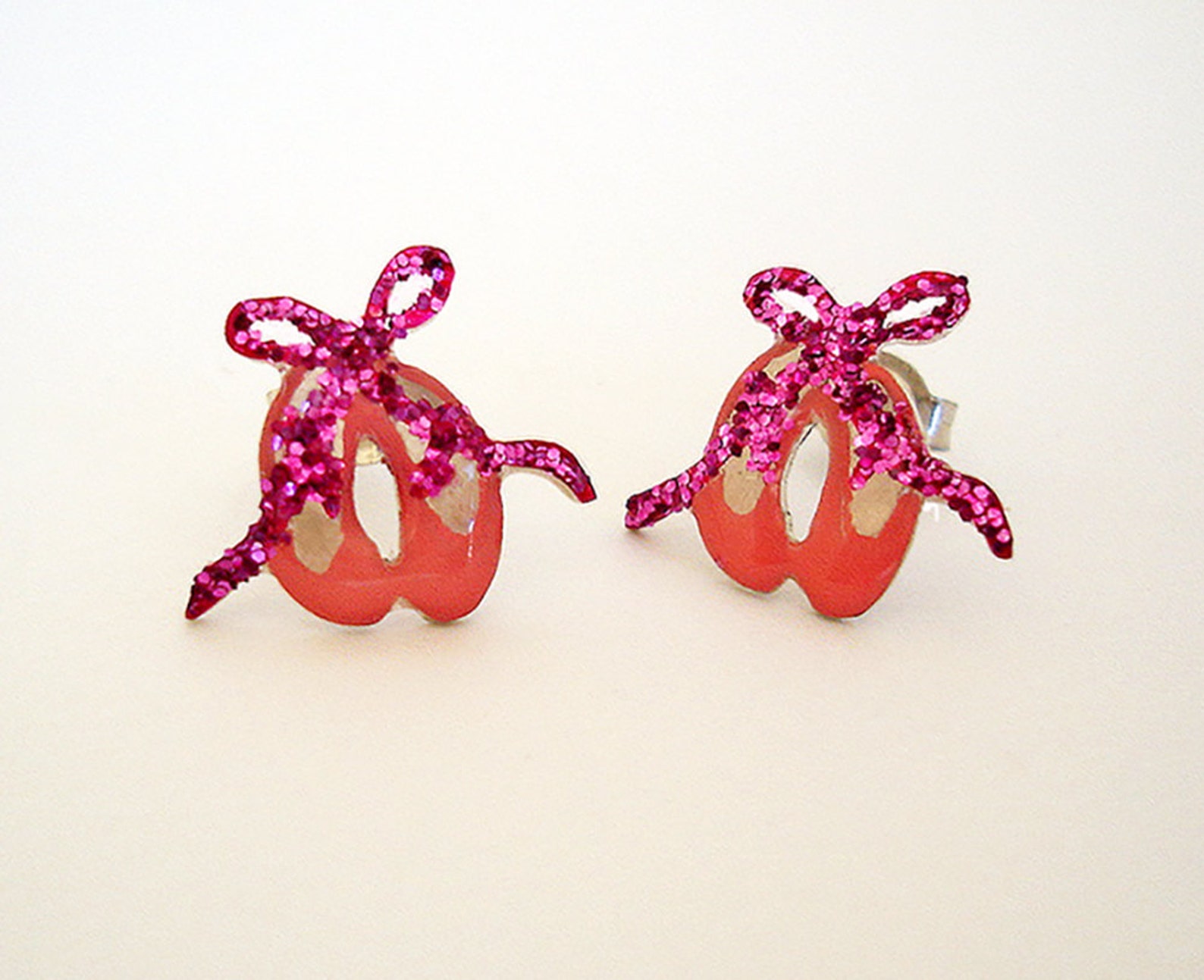 ballerina earrings - ballet shoes earrings - ballerina jewelry - enamel earrings studs - ballerina gift - girls sterling silver