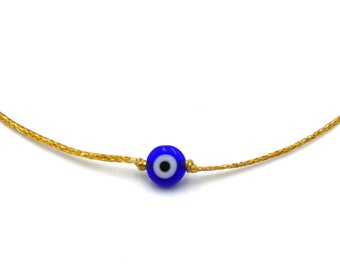 Gold String Evil Eye Necklace Blue Glass Bead Evil Eye Choker Necklace Protection Necklace Minimalist Dainty Jewelry Amulet Gift for Her