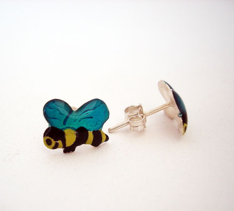 Bee Earrings Bee Jewelry Kids Earrings Sterling Silver Honey Bee Jewelry Enamel Earrings Bumble Bee Jewelry Insect Earrings Easter Gifts