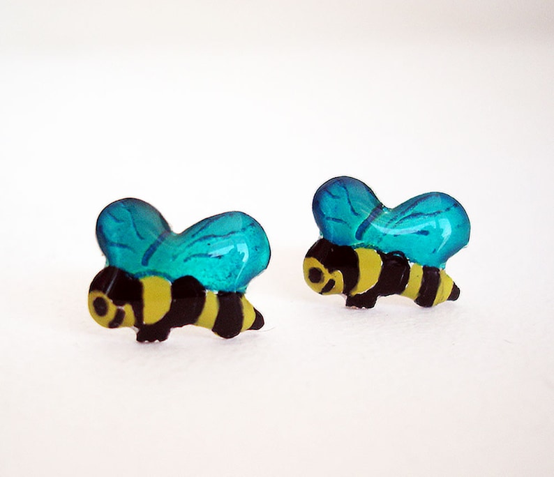 Bee Earrings Bee Jewelry Kids Earrings Sterling Silver Honey Bee Jewelry Enamel Earrings Bumble Bee Jewelry Insect Earrings Easter Gifts