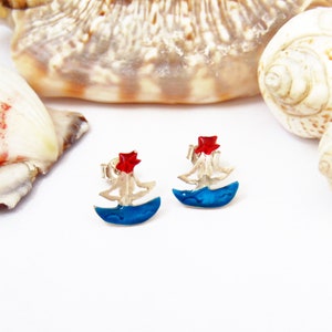 Boat Earrings Boat Jewelry Sterling Silver Enamel Stud Earrings Ship Earrings Summer Beach Jewelry Women Sailing Jewelry Gift for her Girl