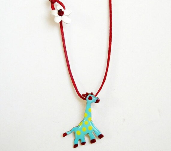 Giraffe Necklace Sterling Silver Enamel Pendant Africa Safari