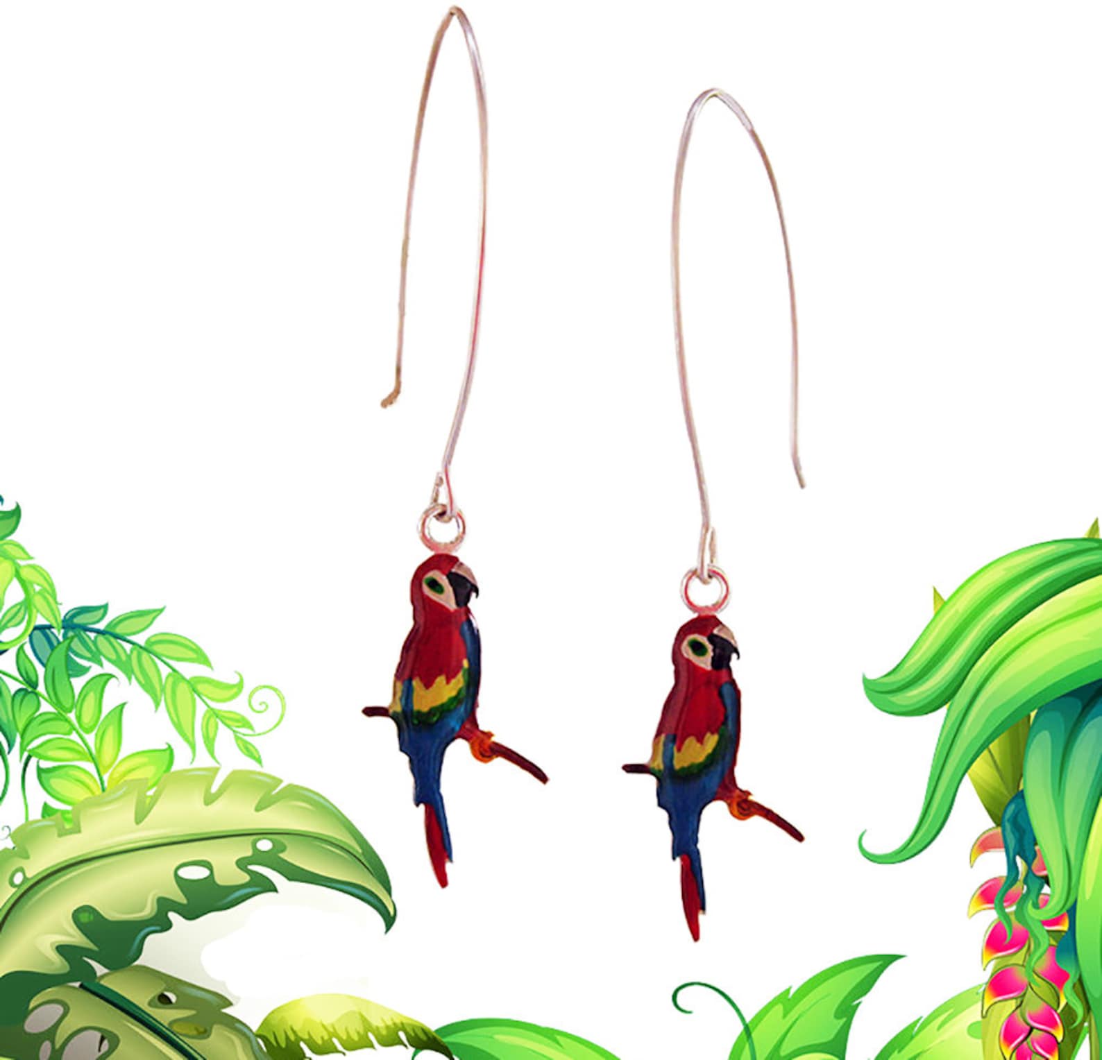 Parrot Earrings Sterling Silver Enamel Drop Earrings Tropical Etsy